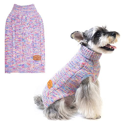 BEAUTYZOO Small Dog Sweater -Turtleneck Pullover Classic Cable Knit Fuzzy Winter Coat Dog Cold Weather Clothes for Small Medium Dogs Puppy Girl Boys(Rainbow Pink, M) - color: Gradient Pink, size: M (Back: 16", Chest: 21", Neck: 13")