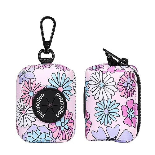 Dog Poop Bag Holder Leash Attachment, Waste Bag Dispenser Zippered Pouch, Fits Any Leash, Includes Free Roll of Bags, 2 Pack, Colorful Daisy - color: Colorful Daisy