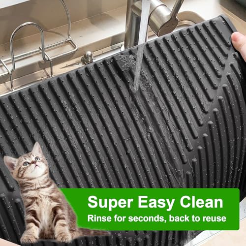 Gosmol Cat Litter Mat XXL 38" x 25" Extra Large Waterproof Trapping Mat with Raised Points, Easy Clean Litter Mat, Non-Slip Silicone Cat Mats for Litter Boxes & Floor-Black - color: Black