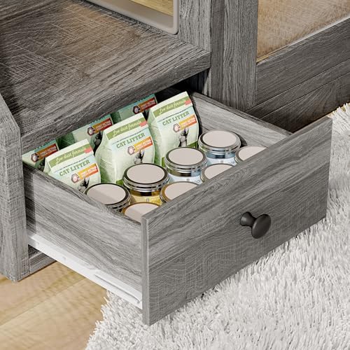 Merax Cat Litter Box Enclosure Furniture with Light,Hideaway Litter Box Furniture with 2 Storage Drawers for Living Room,Gray - color: Grey