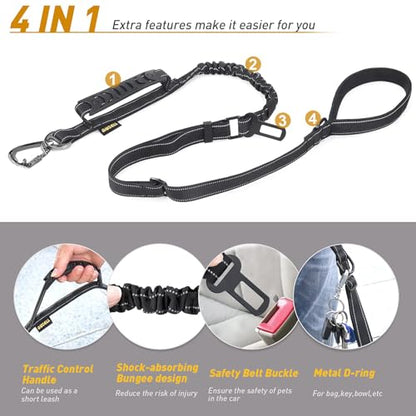 AUBELL Tactical Dog Leash Heavy Duty,4-6ft Reflective Strong No Pull Bungee Leash for Medium Large Dogs with Comfortable Padded Double Handle,Car Seat Belt,360 Degree Rotating Carabiner,Black - color: M/L-Black(4-6FT)