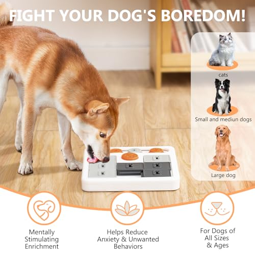 Durable Dog Puzzle Toy and Slow Feeder - Tough Dog Toys with Squeaky Sounds, Interactive Pet Toys for Small and Large Dogs to Keep Them Busy, Includes Food Dispensing Feature