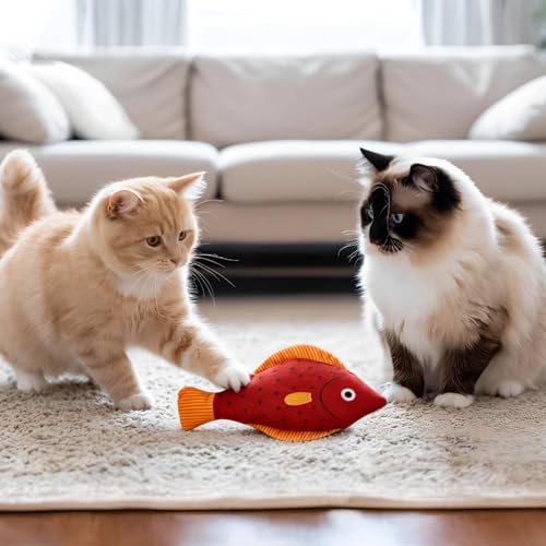 Catnip Toys,6 Pack Interactive Cat Kitten Chew Kicker Exercise Toys with Bell Ring Natural Catnip Cotton Fish Shape Toys for Bored,Exercise,Anxiety Relief - color: Blue,Orange,Grey,Red,Rose Pink,Deep Blue