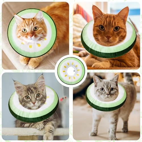 Cat Cone Collar Soft, Adjustable Cat Recovery Cone to Stop Licking, Cute Kitten Donut Collar After Surgery, Elizabethan Collars for Kittens, Lightweight Cats Neck Cones (Cucumber, Medium) - color: Cucumber, size: Medium