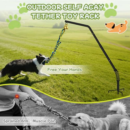 Tether Outdoor Dog Rope Toy with Adjustable Height Spring Pole, 3 Kinds Dog Tug of War Toys for Self Play and Interactive in Park, Yard, Lawn Rope, Suitable for Energetic Dog(45″)