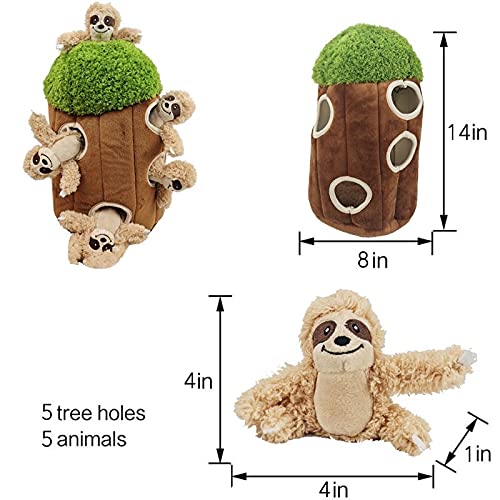 Glow Pups Hide and Seek Dog Toy, Plush Sloth in Tree, Squeaky Interactive Fun, Promotes Mental Stimulation, Keep Your Dog Entertained, Easy to Clean, Soft & Plush, Large, Brown/Green - size: Large