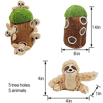 Glow Pups Hide and Seek Dog Toy, Plush Sloth in Tree, Squeaky Interactive Fun, Promotes Mental Stimulation, Keep Your Dog Entertained, Easy to Clean, Soft & Plush, Large, Brown/Green - size: Large