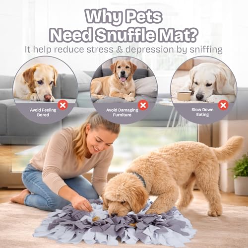 Snuffle Mat for Dogs | Travel-Friendly & Durable Dog Sniff Mat | Encourages Foraging, Slow Eating, Mental Stimulation & Stress Relief | Interactive Dog Enrichment Mat for Puppies & Adult Dogs (Grey) - color: Light Gray