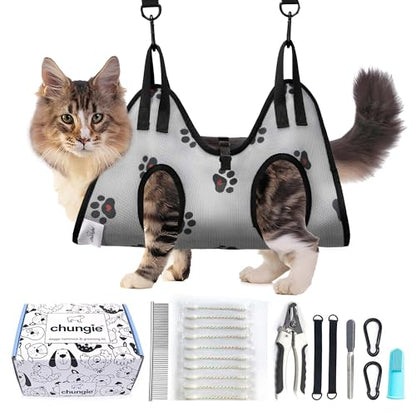 Chungie Cat Grooming Hammock for Cats – Cat Restraint for Nail Trimming with Pet Nail Clipper – Cat Sling for Grooming, Pet Hammock for Nail Cutting & Grooming Harness(Legs Spacing:6-9”/ Max W:20lb) - size: XS(Legs Spacing: 6-9”)/Max W:20lb)