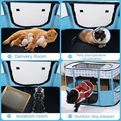 Dog and CAT pop Play Pen,Pets Houses for Dogs and Cats,Indoor&Outdoor Exercise Pen Dog Tent Puppy Playground Large (M, Bule) - color: Blue, style: Medium（31.5"L x 23.6"W x 21.7"H）