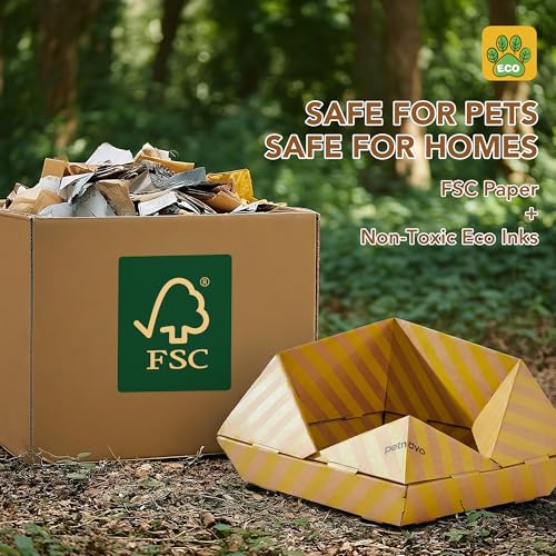 Foldable Cardboard Cat House & Bed for Indoor Cats – Origami Cat Cardboard Hideaway with Honeycomb Scratcher Pad, Collapsible Travel-Ready, FSC-Certified, Silver Award Winner, Yellow - color: Yellow