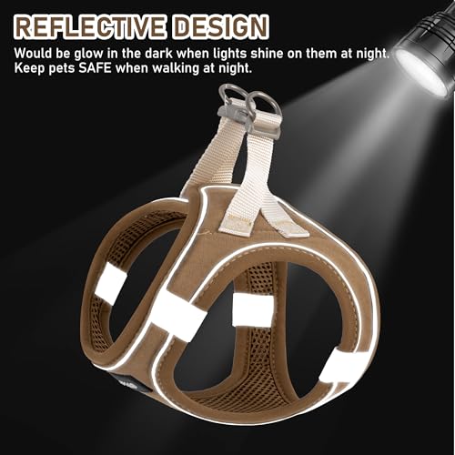Small Pet Harness Collar and Leash Set, Step in No Chock No Pull Linen Fabric Soft Mesh Dog Vest Harnesses Reflective for Dogs Puppy Cats Kitten Rabbit (Brown, L) - color: Brown, size: Large