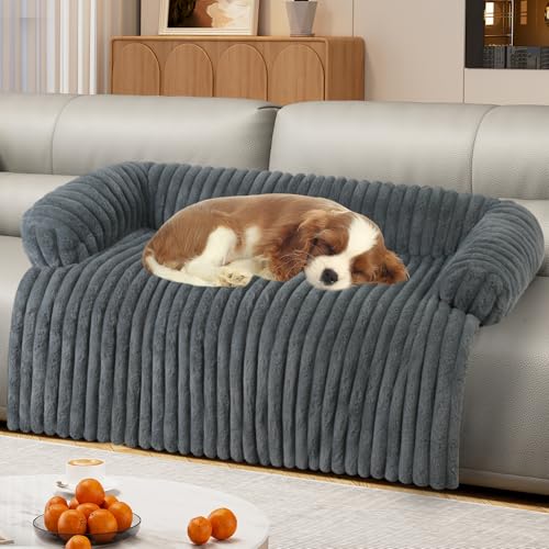 Wn's Day Luxurious Dog Couch Bed, Washable Calming Dog Couch Cover, Removable Couch Protector for Dogs, Waterproof Sofa Bed, Pet Bed Mats for Couch, Pet Couch Covers for Sofa(Grey, L) - color: Grey, size: Large(41*37*6 In)