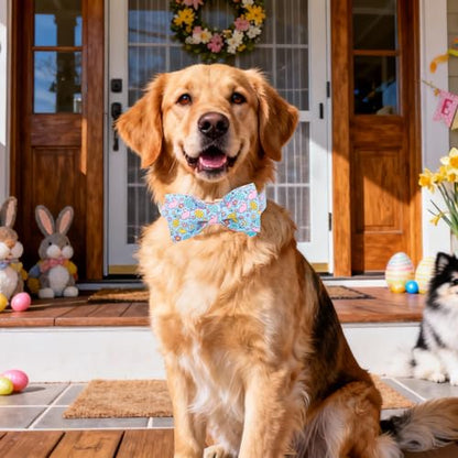 DOGWONG Easer Dog Collar with Bow,Blue Bunny Easter Dog Collars, Adjustable Durable Soft Flower Easter Dog Collar for Male Female Puppy,S - color: C-Flower rabbit bow, size: S
