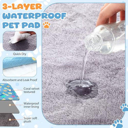 Tegeme 6 Pcs Waterproof Dog Blanket 41 x 30 Inch Paw Print Pet Blanket for Dogs Cats Puppy Washable Soft Fluffy Fleece Rug Flannel Throw Warm Sleep Mat for Kitten Doggy - size: 41 x 30 Inch