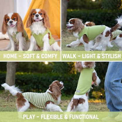 KYEESE 2Pack Dog Shirt, Soft Striped Dogs T Shirts, Lightweight Doggie Tank Top Cat Clothes, Sleeveless Dog Shirt for Small Dogs, Stretchy Pet Vest, Green, Small - color: 05# 2Pack (Green+Striped), size: Small (4-7lbs)