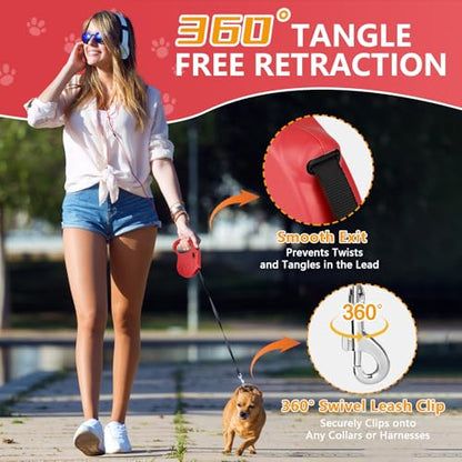 Retractable Dog Leash, 16ft Dog Walking Leash for Small Dogs up to 77lbs, Non-Slip Handle - Red - color: Red