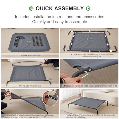 Love's cabin Elevated Dog Bed, Large Cooling Raised Pet Bed with Heavy-Duty Teslin Mesh, Durable Outdoor Dog Cot for Large Dogs, Breathable & Easy to Clean, 48"L x 35"W x 8"H - color: Grey