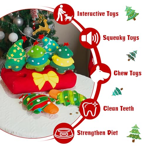 Christmas Hide and Seek Dog Toys, Squeaky Interactive Puzzle Dog Toys for Boredom and Stimulation, Dog Enrichment Toys for Small and Medium Dogs (Christmas Trees, Pack of 6) - style: O-Christmas Tree