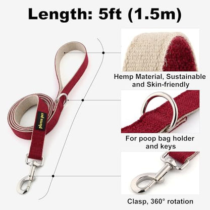 Plutus Pet Cotton Hemp Dog Collar and Leash Set, Adjustable Collar for Small, Medium, and Large Dogs, Heavy Duty and Soft on Skin, Red, XS - color: Red, size: X-Small