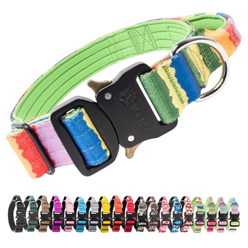 TSPRO Premium Dog Collars Tactical Dog Collar with Handle and Heavy Duty Quick-Release Metal Buckle Durable Thick and Adjustable for Medium to Large Dogs (Gradient Multi-Colored M) - color: Multi-colored, size: Handle-Equipped M (14.5"-18" Adjustable)