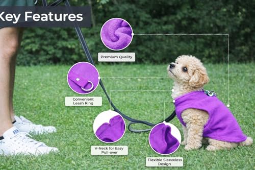 JACKO & CO - Fleece Vest Dog Sweater with Leash Ring - Soft, Warm & Lightweight Pullover Coat for Small & Medium Dogs, Puppies & Cats - Cozy Fall/Winter/Spring Pet Jacket (Purple, X-Small 2-4lbs) - color: Purple, size: XS (2-4lbs)