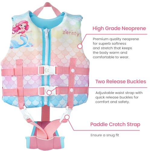 Toddler Swim Vest Neoprene Kids Float Jacket Swimming Aid for Children Girls and Boys 20-30-40-50-60-70-80Lbs with Dual Adjustable Safety Straps - color: Mermaids, size: XL(Age Recommend 9+ Years)