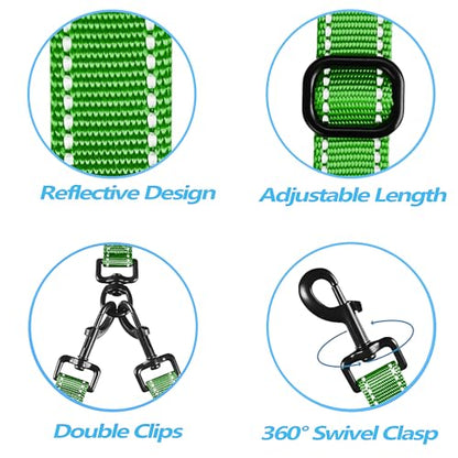 Double Dog Leash, No Tangle Dual Leash, Reflective Walking Training Lead, 4 Comfortable Padded Handles for 2 Dogs with Collapsible Bowl and Waste Bags (Grass Green, Large) - color: Grass Green