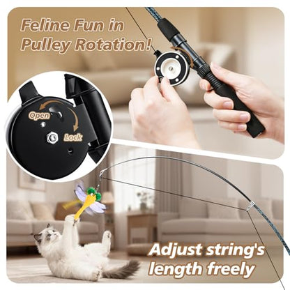 Pawaboo Cat Feather Toys, 4 Pack Interactive Cat feather Teaser Wand Toys, Retractable Fishing Pole Wand Catcher Exerciser with Refill Fish, Dragonfly Worm with Bells, Fun Cat Kitten Kitty Playing Toy - color: Bionic Brown Feather