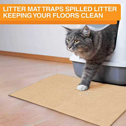 Neater Pets Jute Cat Litter Trapping Mat - Catches Spilled Litter Mess from Kitty Litter Box to Protect Floors, Soft on Cats Paws, Anti-Skid Backing, Easy to Clean, Beige, 24" x 36" - color: Beige