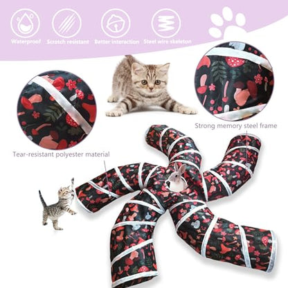 EGETOTA Cat Tunnel for Indoor Cats Large, with Play Ball S-Shape 5 Way Collapsible Interactive Peek Hole Pet Tube Toys, Puppy, Kitty, Kitten, Rabbit (S5 - Mushroom) - color: S5 - Mushroom
