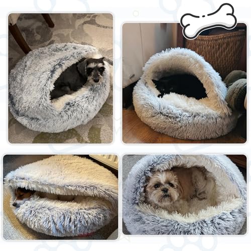 SUOXU Small Dog Bed, Nest Warm Super Soft Plush Faux Fur Washable Dog Bed with Non-Slip Bottom for Medium Small Dogs Snooze Sleeping Indoor (Gray-65cm/25in) - color: Grey65