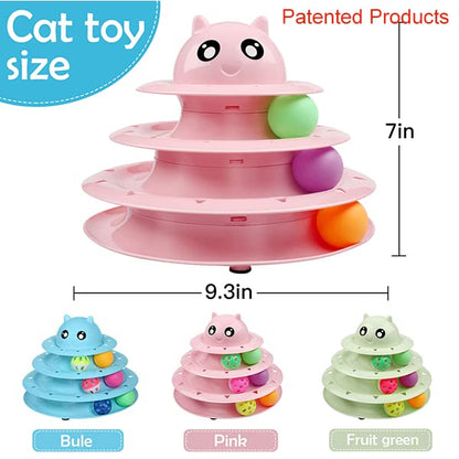 UPSKY 20 PCS Cat Toys - 3-Level Turntable Roller with Balls for Indoor Cats, Kitten Set with Teaser, Mice, Spring, and Various Ball Toys - color: B-20PCS-Pink