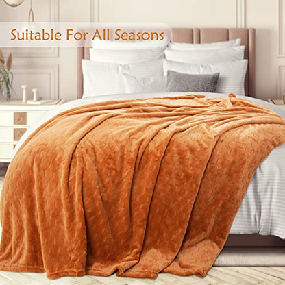 TOONOW Fleece Blanket Textured Fuzzy Plush Throw Blanket Twin Size 60" x 80", Super Soft Fluffy Bed Blanket Geometric Pattern Comfy Microfiber Flannel Blankets for Couch, Bed, Sofa,Pumpkin - color: Pumpkin, size: Twin- 60" x 80"