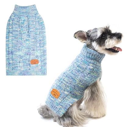 BEAUTYZOO Small Dog Sweater -Turtleneck Pullover Classic Cable Knit Fuzzy Winter Coat Dog Cold Weather Clothes for Small Medium Dogs Puppy Girl Boys(Gradient Cyan, L) - color: Cyan Blue, size: L (Back: 20",Chest: 26", Neck: 17")