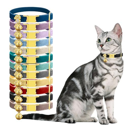 Personalized Breakaway Cat Collars - Magnetic Buckle, Bell - Safety Quick Release, Customized for Girls & Boys Cats- (Velvet-Black) - color: Velvet-Black