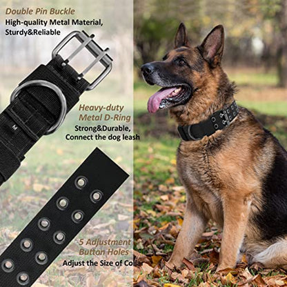 Tactical Dog Collar with Handle, Military Adjustable Heavy Duty Metal Buckle Dog Collars Soft Nylon Training Collar for Medium Large Dogs (Black, Medium) - color: Black-HD, size: M