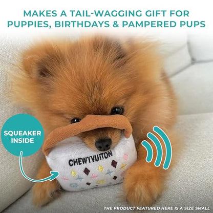 Haute Diggity Dog Chewy Vuiton Handbag Plush Squeaky Dog Toy, Soft Durable Designer-Inspired Stuffed Puppy Chew Toys for Small & Medium Dogs, Machine-Washable (White) Small - color: White Purse, size: Small