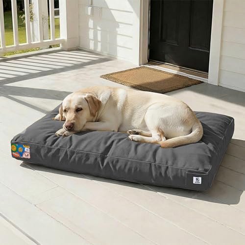 Sytopia 42 Inch Canvas Outdoor Dog Bed for Extra Large Dogs, Durable Indoor Patio Pet Pad for Crate, Great Gift for Pets with Waterproof Machine Washable Removable Cover, Dark Grey - color: Dark Grey, size: X-large