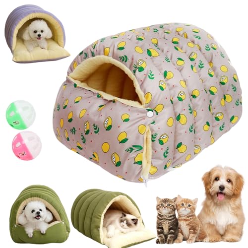 Removable and Washable Winter Closed-Off Cat Bed, Soft Fluffy Warm Autumn/Winter Cats House, Washable Non-Slip Pet Sleeping Bag for Indoor Cats Small Dogs (F,Large) - color: F, size: Large