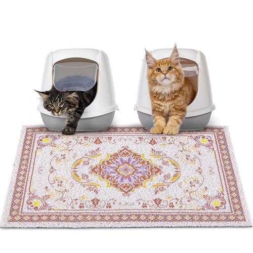 Glittme Cat Litter Mat with Non-Slip Bottom Litter Box Mat 33"X22" Litter Trapping Mat Easy to Clean Washable Cat Food Mat for Kitty,L - color: Brown, size: 33"x22"