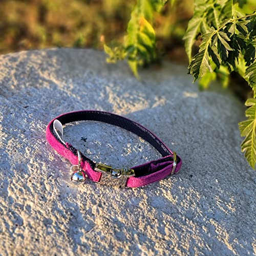 Sam & Maui Velvet Adjustable Cat Collar with Metal Silver Chrome Buckle and Bell Plum Purple C - color: Plum Purple