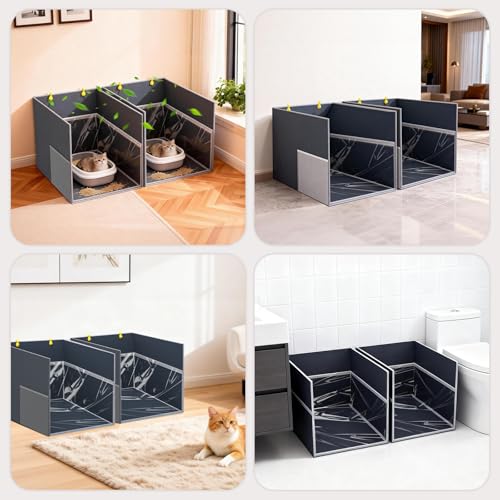2PCS Cat Litter Box Enclosure Splash Guard, All-in-One Large Waterproof Gray Foldable Pet Litter Box Shield - color: Gray-2PC