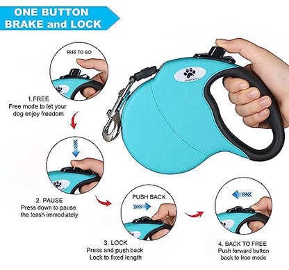 16 ft Retractable Dog Leash for Large Dogs up to 44 lbs,Tangle-Free Nylon Tape,Blue M - color: blue, size: Medium