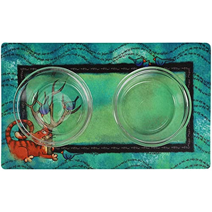 Drymate Cat Bowl Placemat, Pet Food Feeding Mat - Absorbent Fabric, Waterproof Backing, Slip-Resistant - Machine Washable/Durable (USA Made) (12” x 20”) (Tree Kitty) - color: Tree Kitty, size: Small (12" x 20")
