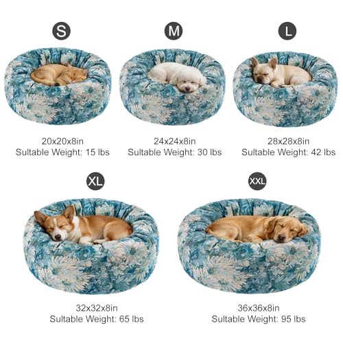 Dog Calming Beds for Small Medium Large Dogs - Round Donut Washable Puppy Dog Bed, Anti-Slip Faux Fur Fluffy Donut Cuddle Anxiety Cat Pet Bed (24" Flower) - color: Flower, size: 24"L x 24"W x 8"Th
