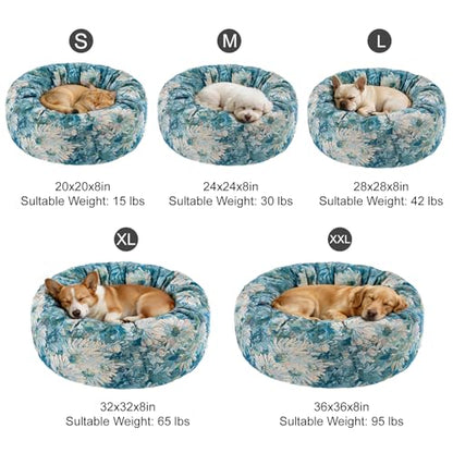 Dog Calming Beds for Small Medium Large Dogs - Round Donut Washable Puppy Dog Bed, Anti-Slip Faux Fur Fluffy Donut Cuddle Anxiety Cat Pet Bed (24" Flower) - color: Flower, size: 24"L x 24"W x 8"Th