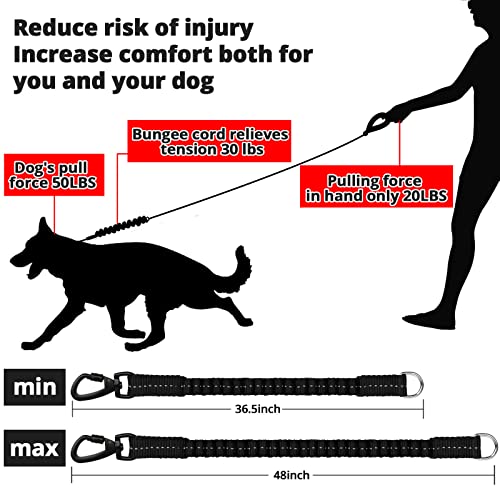 Rope Dog Leash 6 FT: Heavy Duty Leashes with Swivel Lockable Hook Reflective Threads Bungee and Padded Handle - Dog Lead for Large Small Medium Dogs Outside Walking Hiking Black - color: Black, size: 6ft*1/2''