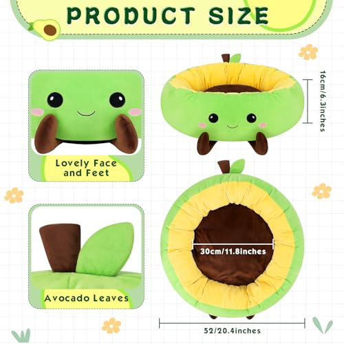 Avocado Heated Cat Bed - Cute Round Dog Bed for Winter, Warming Pet Bed for Indoor Cats & Small Dogs, Washable Calming Nest with Heating Pad & Timer, Green Pet Heating Pad for Cats and Dogs