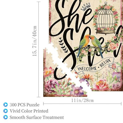 300 Pieces Jigsaw Puzzles for Adults, She Shed Welcome Relax Lovebird Flower Art Puzzle, Stress Relief Logical Thinking Brain Teaser Puzzle 15.7x11 Inch - color: Wooden Puzzle16, size: 300 Piece pcs